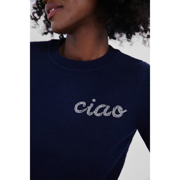 HYACINTH HOUSE Navy Crewneck Ciao Beaded Sweater Size L NWT - Picture 6 of 8